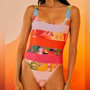 NWT Farm Rio Rainbow Forest One Piece, Size L